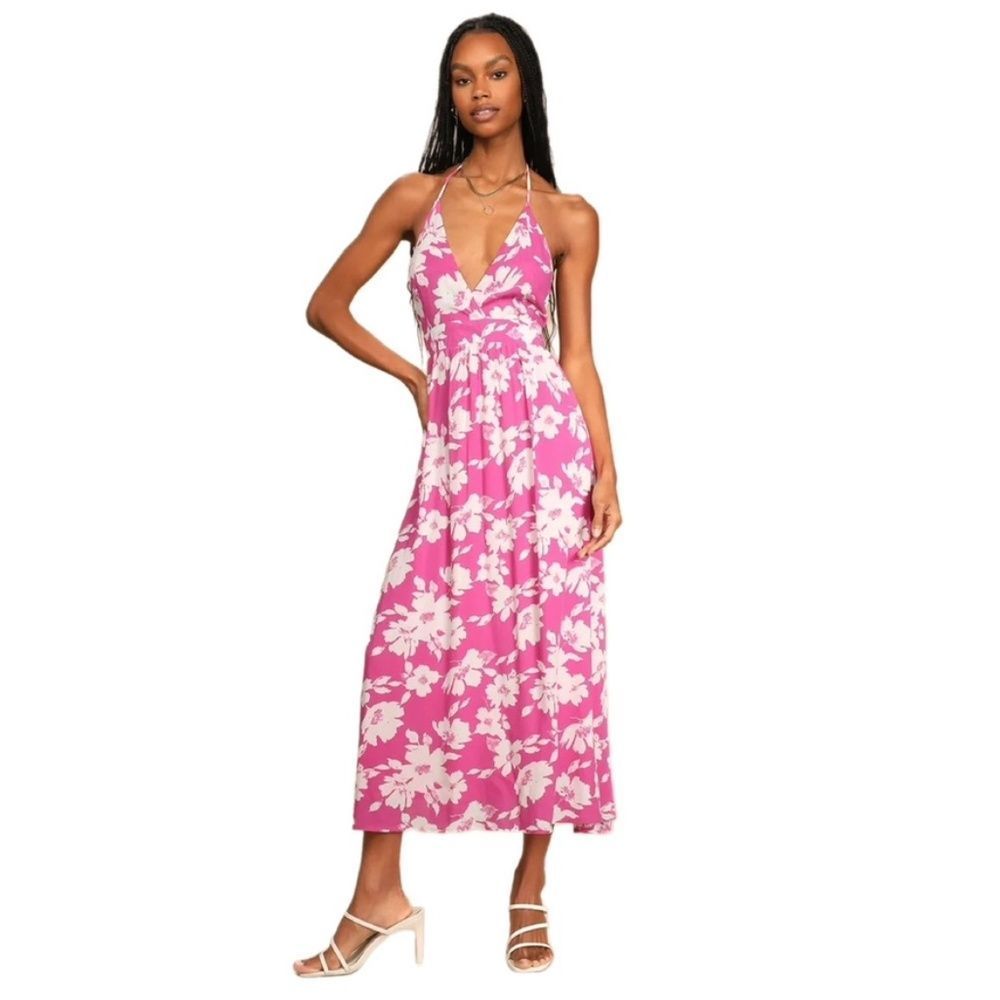 Lulu’s Pink Tropical Print Maxi Dress NWT